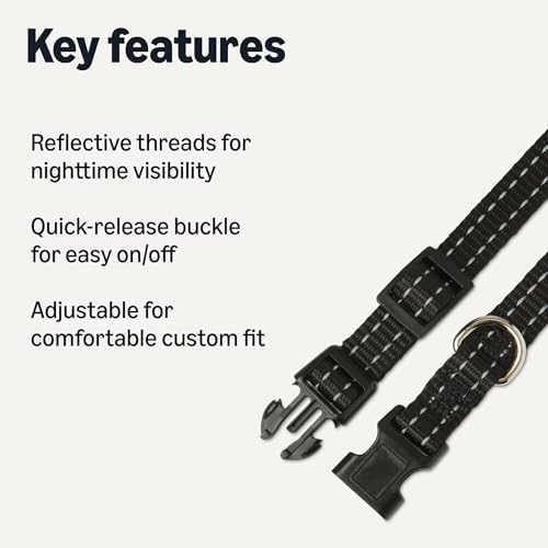 Amazon Basics Reflective Polyester Dog Collar, Adjustable Length 11.2"-16.9", 0.9" W, Quick-Release Buckle for Easy On/Off, Small, Black - Image 2