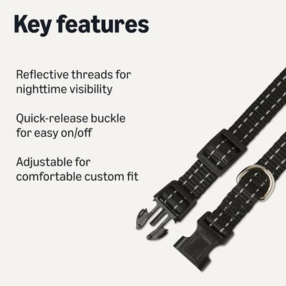 Amazon Basics Reflective Polyester Dog Collar, Adjustable Length 11.2"-16.9", 0.9" W, Quick-Release Buckle for Easy On/Off, Small, Black - Image 2
