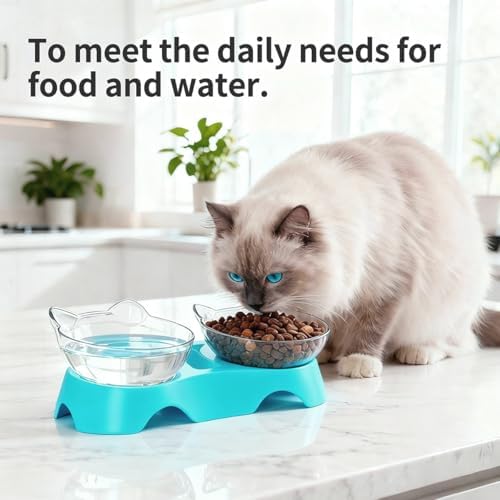 MILIFUN Cat Bowls, Cat Food Bowls Elevated Tilted, Anti Vomiting Kitty Bowl for Puppy and Bunny, Orthopedic Bowl for Indoor.(Blue) - Image 6