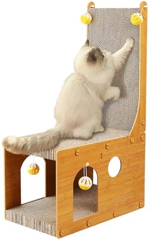 YEMOO ​Cat Scratcher, Cat Scratching Board, L Shaped Vertical Cat Scratcher for Wall and Couch Protection, Cat Cardboard Scratcher with 4 Ball Toys for Indoor Cats by YEMOO