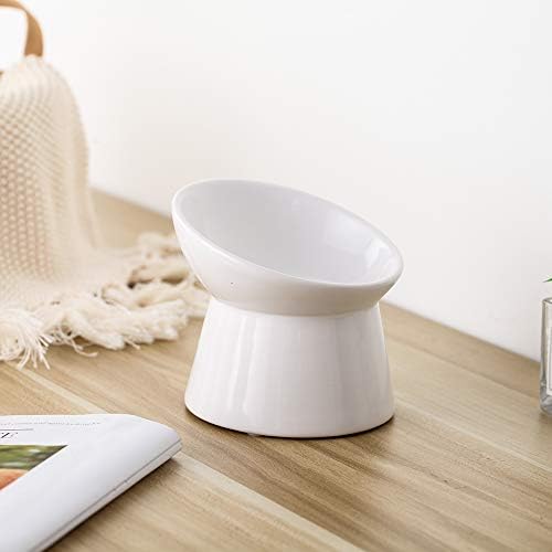 White Small Ceramic Raised Cat Bowls, Tilted Elevated Food or Water Bowls, Stress Free, Backflow Prevention, Dishwasher and Microwave Safe, Lead & Cadmium Free - Image 3