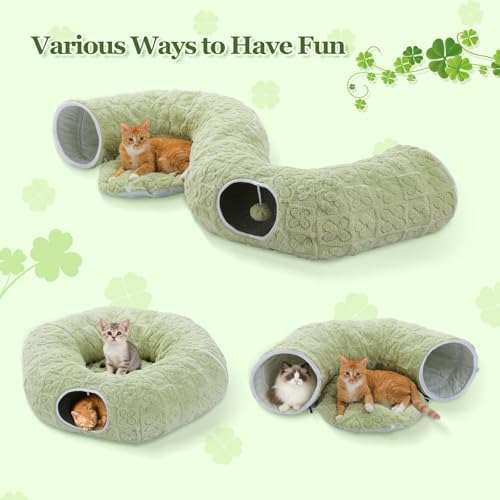 PEQULTI Green Donut Cat Tunnel Bed Washable Plush Mat for Multi Small Pets - Image 4