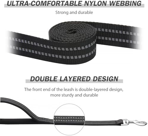 Hikiko 6FT Dog Leash with 2 Padded Handles Reflective,Black - Image 2