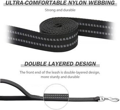 Hikiko 6FT Dog Leash with 2 Padded Handles Reflective,Black - Image 2