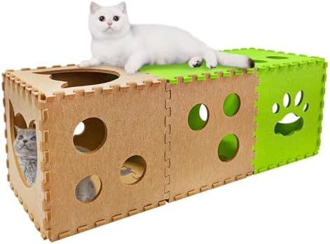 Felt Cat Tunnel 14 Pcs Foldable Cat Hideaway Cave with Interactive Peek Hole DIY Cats House Kitten Play Tubes and Tunnels for Indoor Cats Up to 12lb by Apatal