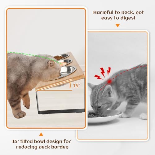 Elevated Cat Bowl, 15° Tilted Cat Bowl Stand with 3 Stainless Steel Bowls for Indoor Cats and Pet, Raised Cats Bowls for Food and Water - Image 4