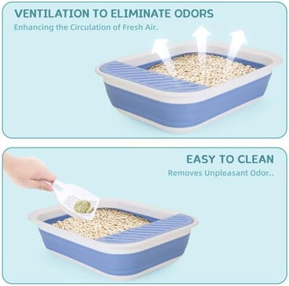 Collapsible Kitten Litter Box with Scoop and Litter Bag, Blue - Image 6