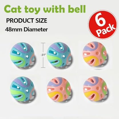 Colorful Cat Toy Balls with Bell 6PCS, Interactive Hollow Design, Plastic, Training Exercise Toy(2 in 1 B+P) - Image 2
