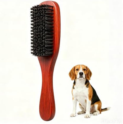 Boar Bristle Dog Brush for Short Haired Dogs, Natural Wooden Grooming Tool, Reduce Shedding, Detangle & Massage Sensitive Skin, Grooming to Calm Dogs & Build Pet Owner Bonding (Red sandalwood) by Denlydom