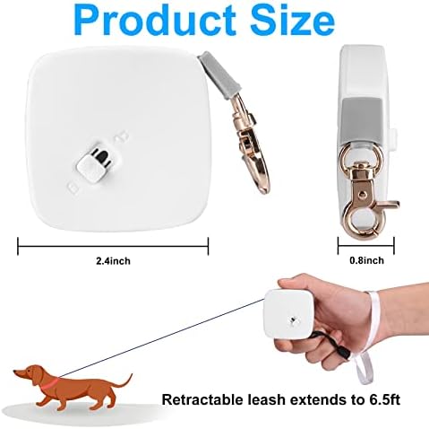 Retractable Dog Leash for Small Dogs Cats up to 11lbs with 6.5ft Anti-Pull Strong Nylon Tape, Hands Free, Mini and Portable Walking Leash with Wrist Strap, One-Hand Brake, White Square - Image 2