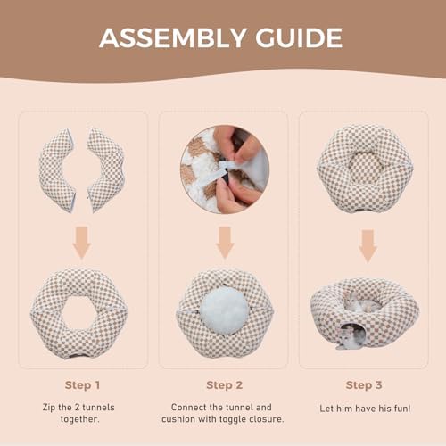 PEQULTI Brown Donut Cat Tunnel Bed Washable Plush Mat Multi for Small Pets - Image 6