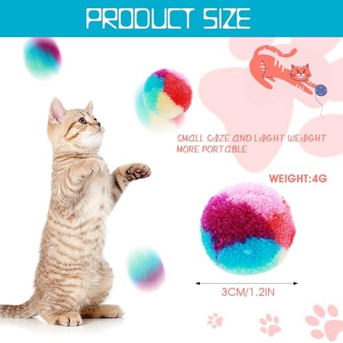 Amaxiu 1.2 in Colorful Cat Pom Pom Ball Toys, 20 Pcs Rainbow Cat Toy Balls Soft Plush Cat Ball Interactive Training Ball for Indoor Cats & Kittens - Image 3