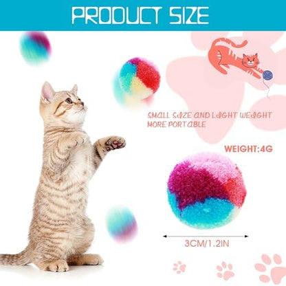 Amaxiu 1.2 in Colorful Cat Pom Pom Ball Toys, 20 Pcs Rainbow Cat Toy Balls Soft Plush Cat Ball Interactive Training Ball for Indoor Cats & Kittens - Image 3