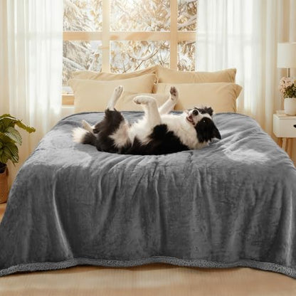 Luciphia Waterproof Bed Blanket Washable, Soft Sherpa Fleece Puppy Reversible Throw Blankets for Medium Large Dog Cat, Furniture Cover Protector Couch from Liquid Pee and Pet Fur, Light Grey,85" x 57" by luciphia