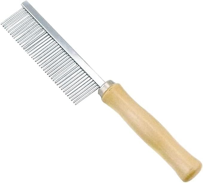 Professional Pet Grooming Comb, Stainless Steel Pin Teeth with Wooden Handle for Long Haired Dogs, Cats, Matted Fur Removal