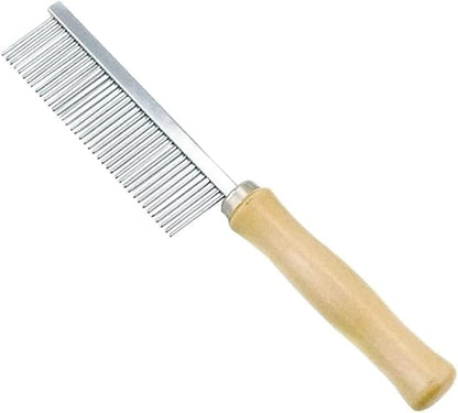 Professional Pet Grooming Comb, Stainless Steel Pin Teeth with Wooden Handle for Long Haired Dogs, Cats, Matted Fur Removal