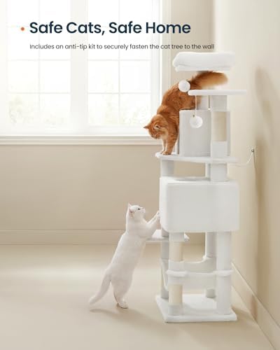 SONGMICS HOME Cat Tree for Indoor Cats, Multi-Level Cat Tower with Sisal Scratching Posts, Hammock and Condo, White - Image 6