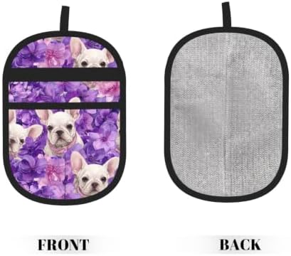 White French Bulldog Purple Floral Pet Hair Removal Glove For Cats Dogs - Image 2