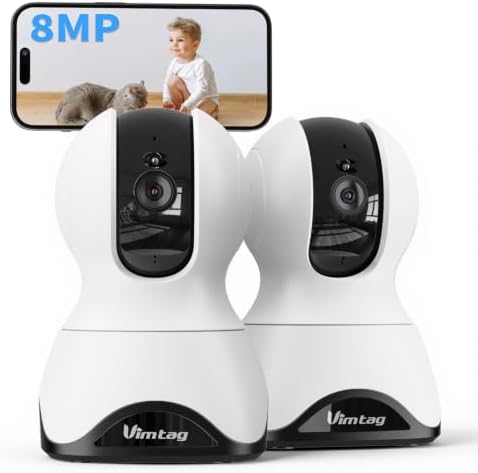 VIMTAG 4K 8MP Pan/Tilt Indoor Camera for Pet/Dog/Cat/Baby/Nanny/Home Security with Phone APP, Motion Tracking, Night Vision, 2-Way Audio, AI Detection, 5G/2.4GHz WiFi, Cloud & SD Card, Works w/Alexa by Vimtag