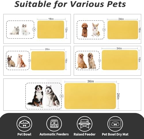 HotLive Dog Food Mat - Absorbent Cat Mat for Food and Water, No Stains Pet Feeding Bowl Mat, Easy to Clean Pet Placemats, Quick Dry Dog Water Dispenser Mat for Messy Drinkers | Yellow 18"x34" - Image 4