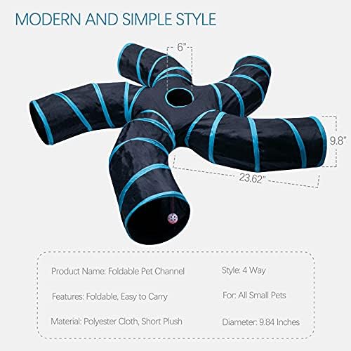EGETOTA Cat Tunnel for Indoor Cats Large, with Play Ball S-Shape 5 Way Collapsible Interactive Peek Hole Pet Tube Toys, Puppy, Kitty, Kitten, Rabbit (Blue & Black) - Image 3