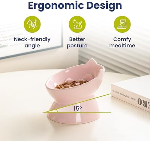 PawsPik Lynx Ceramic Raised Slow Dog & Cat Elevated Food Bowl, Quartz Pink - Image 4