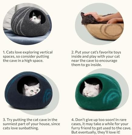 MEOWFIA Cat Cave - Merino Wool Bed for Indoor Cats (Emerald, Medium) - Image 6