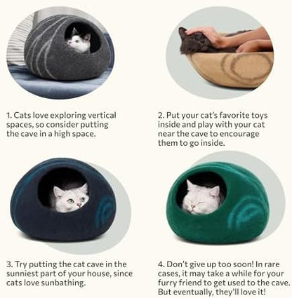 MEOWFIA Cat Cave - Merino Wool Bed for Indoor Cats (Emerald, Medium) - Image 6