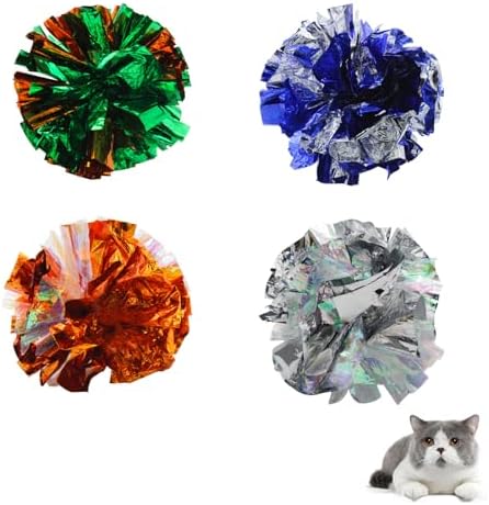 Andiker 3.54inch Mylar Cat Crinkle Balls, 4pcs Colorful and Sparkling Crinkle Ball Lightweight Easy to Carry Cat Ball Toy Interactive Cat Toys for Indoor Cats to Kill Time and Keep Fit (Mixing Color) by Andiker-ServingforYou