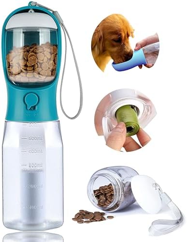 Dog Water Bottle with Food Container, Portable Pet Dog Water Dispenser for Outdoor Walking,Hiking,Travel,Puppy Essentials,Puppy Supplies,Replaceable Waste Bags by AVELORA