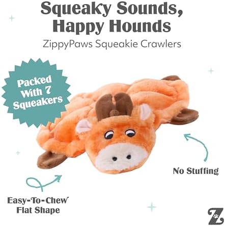 ZippyPaws Squeakie Crawler- No Stuffing Dog Toy to Keep Them Busy, for Small, Medium, & Large Dogs, Squeaky Pet Toy for Boredom, Unstuffed Chew Toy, Soft Plush Puppy Products, Moody the Moose- 12" - Image 3