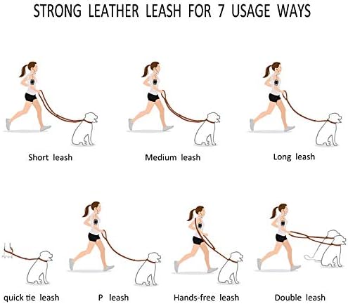 Multi Function 8ft Genuine Leather Hands Free Dog Training Leash for Puppy Small and Medium Dogs (8 Foot*3/8 inch, Brown) - Image 2