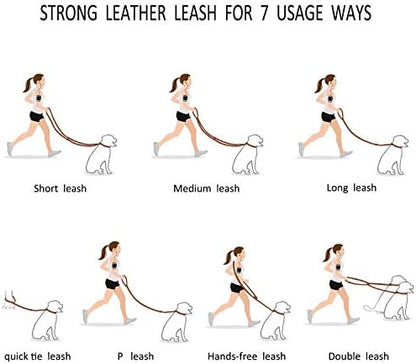Multi Function 8ft Genuine Leather Hands Free Dog Training Leash for Puppy Small and Medium Dogs (8 Foot*3/8 inch, Brown) - Image 2
