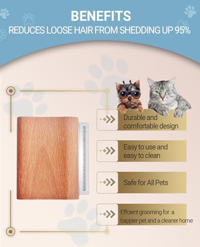 cat brush for shedding, Rabbit brush with Ergonomic wooden Handle-Deshedding Brush for Cats & Cat Comb Tool for Detangling and Remove excess hair, Fur, dirt, etc (S (3 Inch)) - Image 5
