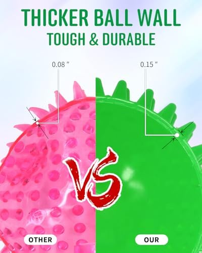 Pweituoet 4.5” Heavy Duty Squeaky Dog Balls for Medium Large Dogs, Dog Toys for Aggressive Chewers, Spike Ball Toys for Clean Teeth and Training(2 Pack) (4.5" 4apck) - Image 3