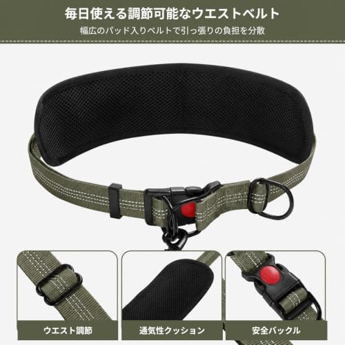 Hands Free Double Dog Leash, 4 Reflective Padded Handles, Adjustable Waist Belt 27-51", Shock-Absorbing Bungee, 360° Swivel Clips, for Small, Medium & Large Dogs, Walking Jogging Running - Image 6