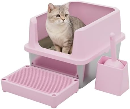 RIZZARI Cat Litter Box Anti-Scatter: Open-Room for Large Cats & Multi-Home by RIZZARI