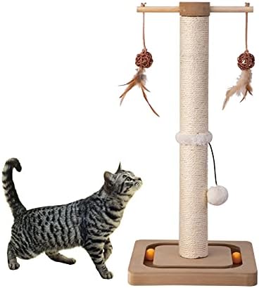 PEEKAB Cat Scratching Post Sisal Scratch Posts for Indoor Kittens and Cats,with Interactive Tracking Toys Suitable for Vertical Scratcher of Small and Medium-Sized Cats 25 Inches Beige by PEEKAB