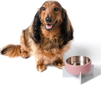 DBL3000A Intersecta Small/Medium Concrete and Stainless Steel Bowl 16oz (2 Cups) with Metal Stand Pet Feeder, Pink/White - Image 6