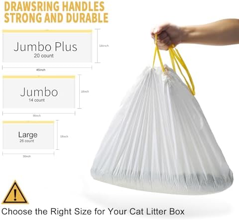 KONE Cat Litter Box Liners, 14 Count Jumbo Extra Durable Large Drawstring Kitty Litter Pan Bags Cat Waste Litter Bags Pet Supplies 36" x 18" - Image 3