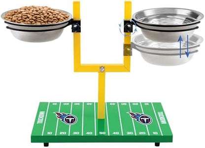 NFL Tennessee Titans Goalpost Football Field Dog Feeder – Adjustable Elevated Dog Bowls with Stand, 2 Stainless Steel Bowls, Non-Slip Rubber Feet, Raised Pet Feeder for Large & Small Dogs, Cats. by PETSFIRST