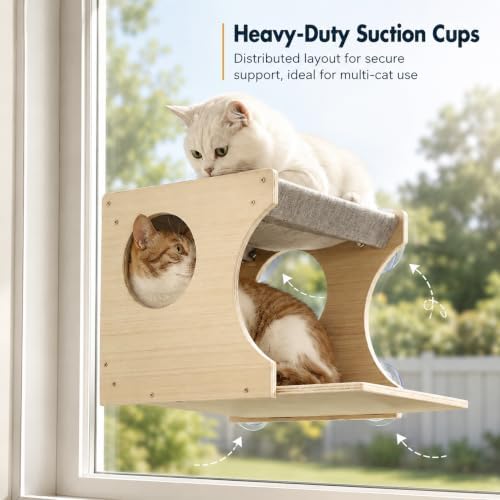 Cat Window Perch，2-Tier Hammock & Hideaway House with Strong Suction Cups - Image 2