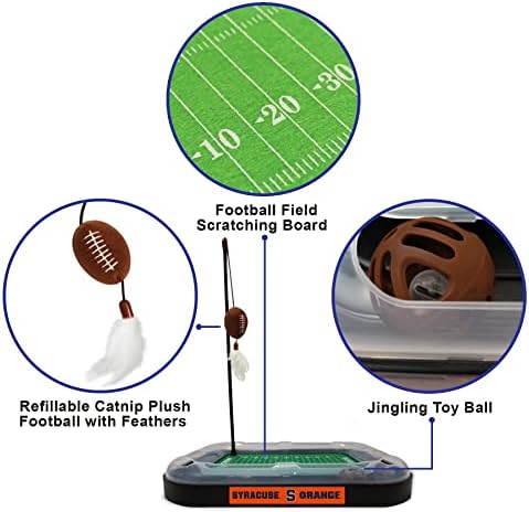 Pets First CAT Scratcher & Plush Football Toy with Catnip, Feather & Jingle Bell Interactive Ball - 5-in-1 Kitty Toy - Image 6