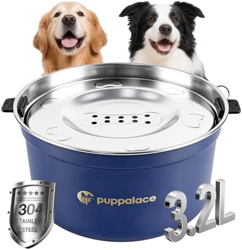 3.2L/108oz No Spill Dog Water Bowl Stainless Steel Blue by Puppalace