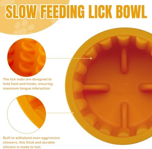 Dog Lick Bowl, Anxiety Relief Dog Licking Mat Freezer Treat Dispenser, Non-Slip Anti-Choking Silicone Slow Feeder Lick Bowl for Small Medium & Large Breed Dogs, BPA Free(Orange,S) - Image 6