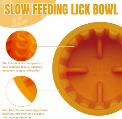 Dog Lick Bowl, Anxiety Relief Dog Licking Mat Freezer Treat Dispenser, Non-Slip Anti-Choking Silicone Slow Feeder Lick Bowl for Small Medium & Large Breed Dogs, BPA Free(Orange,S) - Image 6