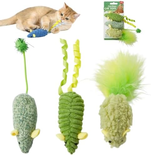 Catnip Toys (3 Pack), Cat Mouse Toys for Indoor Play, Small Interactive Cat Toys for Indoor Cats, Perfect for Single or Multi-Cat Households (Green) by Unknown