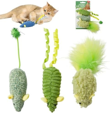 Catnip Toys (3 Pack), Cat Mouse Toys for Indoor Play, Small Interactive Cat Toys for Indoor Cats, Perfect for Single or Multi-Cat Households (Green) by Unknown