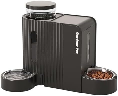 Gardner Pet Gravity Automatic 2-in-1 Pet Feeder, 0.8 Gallons*2 Cat Feeder and Water Dispenser Set, 100% BPA-Free and Stainless Steel Water Bowl for Dogs, Cats, Rabbits, Puppies (Black) by GardnerPet