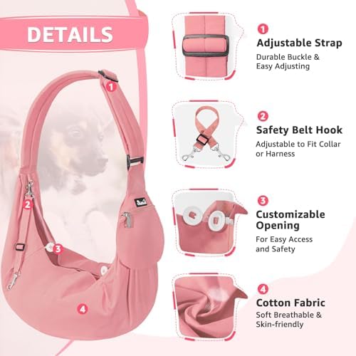 SlowTon Dog Carrier Sling - Thick Padded Shoulder Strap Adjustable Peach XS - Image 2